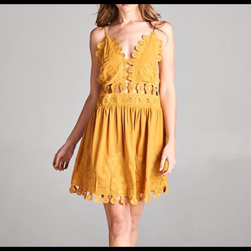 Honey Punch Yellow fringed dress